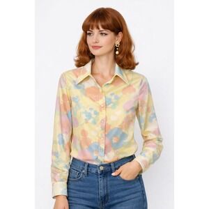Vintage Jack Winter Blouse 70s Floral Pastel Long Sleeve Small